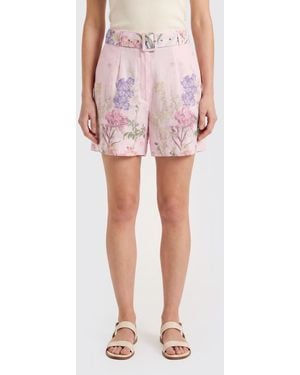 Charo Ruiz Ibiza Floral Print High-Waisted Cotton Blend Shorts - Pink