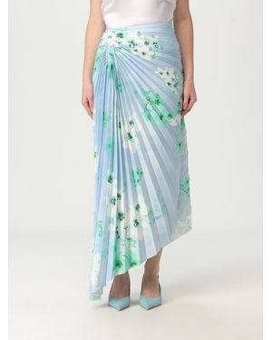 Pinko Floral Pleated Midi Skirt Asymmetric Hem - Blue