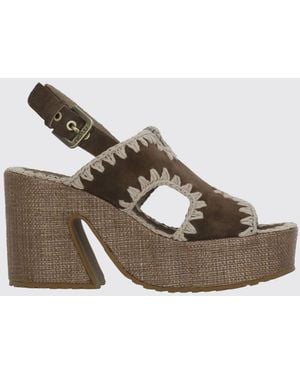 Mou Suede Slingback Platform Sandals With Contrast Stitching - Brown