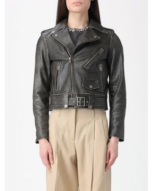 Golden Goose Distressed Leather Biker Jacket - Grey