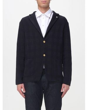 Manuel Ritz Check Cotton Blend Single-Breasted Blazer - Blue