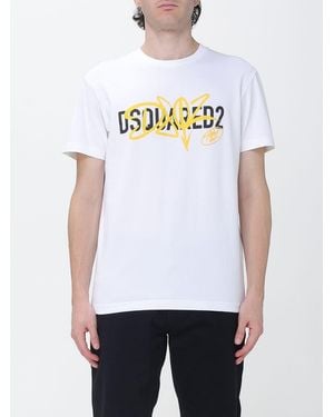 DSquared² Slim Fit Cotton T-Shirt With Contrasting Logo Print - White