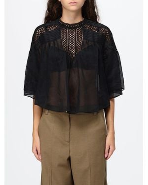Isabel Marant Parina Lace-Insert Linen-Blend Top - Black