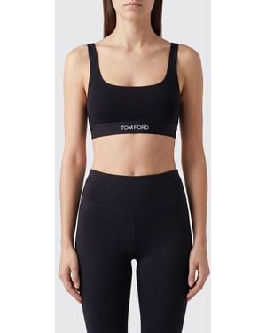 Tom Ford Cropped Modal Bralette Top With Contrast Logo Band - Black