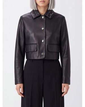 Marni Leather Shirt Jacket With Classic Collar And Studs - Black