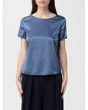 Emporio Armani Satin-Finish Short-Sleeve Blouse - Blue