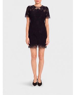 Twinset Bicolour Macramé Lace Mini Sheath Dress With Short Sleeves - Black