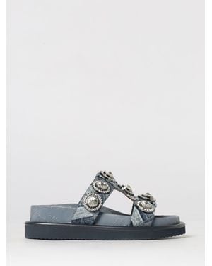 Kurt Geiger Orson Denim And Leather Sandal With Rhinestones - White