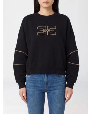 Elisabetta Franchi Cotton Crewneck Sweatshirt With Contrasting Embroidered Logo - Black