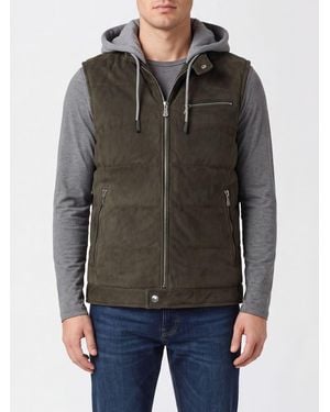 Eleventy Quilted Suede Leather Padded Gilet With Hood - Gray