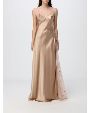 Crida Milano Elba V-Neck Satin Maxi Gown With Train - Natural