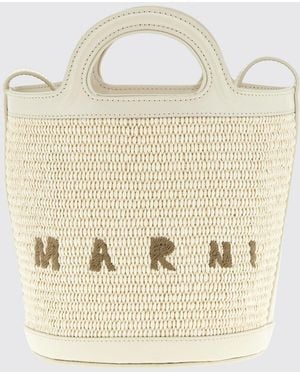 Marni Tropicalia Mini Raffia And Leather Bag - Natural