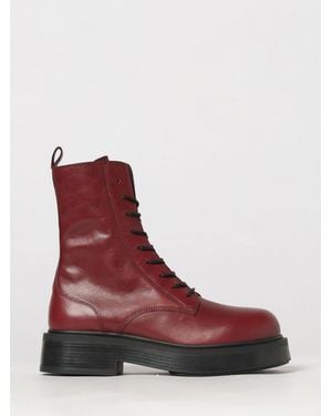 Vic Matié Vic MatiÉ Calfskin Leather Combat Boots With Side Zip And Rubber Sole - Red
