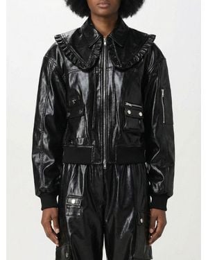 Ganni Faux Leather Bomber Jacket - Black