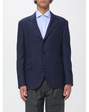 Brunello Cucinelli Single-Breasted Houndstooth Wool Blazer - Blue