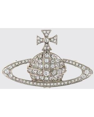 Vivienne Westwood Broche De Latón Con Logo Orb Y Cristales - Blanco