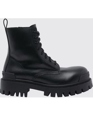 Balenciaga Leather Lace-Up Ankle Boots - Black