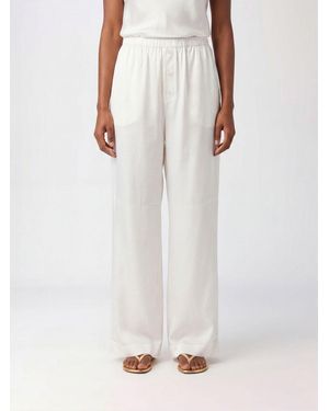Rohe Hose Mit Weitem Bein Aus Reiner Seide Mit Elastischem Bund - Weiß