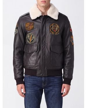 Schott Nyc College-Style Leather Jacket With Fur Collar And Logo Patch - Black