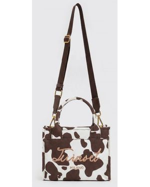 Twinset Cow Print Cotton Canvas Bag - White