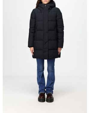 Save The Duck Knee-Length Quilted Puffer Jacket With Hood And High Neck - Blue
