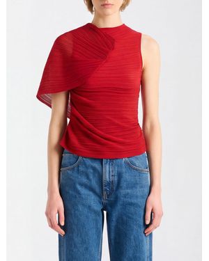 Balmain Sleeveless Ruched Viscose Slim Fit Top - Red