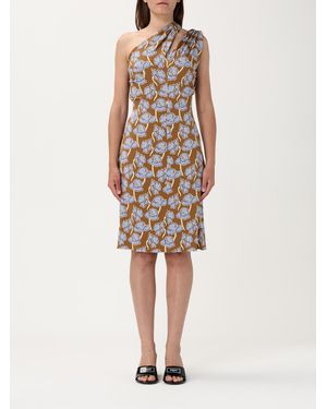 Versace Floral Print Oneshoulder Dress - Natural
