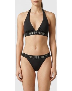 Philipp Plein Triangel-Bikini-Top Aus Polyamid Mit Strass-Logo - Schwarz