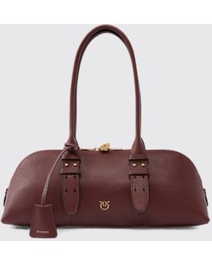 Pinko Escape Horizontal Sheepskin Leather Shoulder Bag With Love Birds Logo - Purple