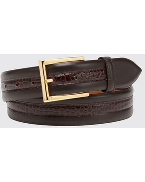 Billionaire Leather Belt With Crocodile Print Details - White