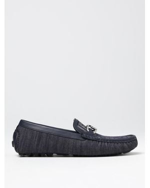 Fendi Lock Moccasins In Denim With Jacquard Ff Monogram - Blue