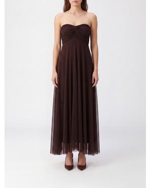 Twinset A-Line Tulle Midi Dress With Sweetheart Neckline And Off-The-Shoulder Design - Brown