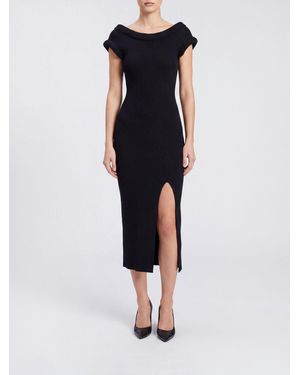 Elisabetta Franchi Jersey Midi Sheath Dress With Front Slit - Blue