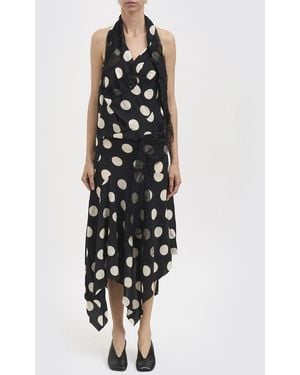 Junya Watanabe Asymmetrical Polka-Dot Crêpe Midi Dress With Lace Inserts - White