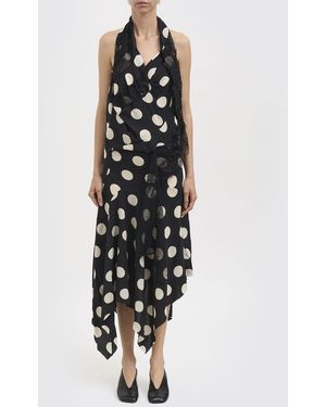 Junya Watanabe Asymmetrical Polka-Dot Crêpe Midi Dress With Lace Inserts - White