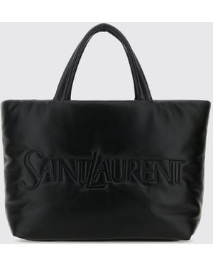 Saint Laurent Nappa Leather Tote Bag With Embossed Logo And Double Handle - Black