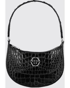 Philipp Plein Crocodile Print Leather Bag - Black