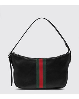 Gucci Lunetta Web Leather Shoulder Bag - Black