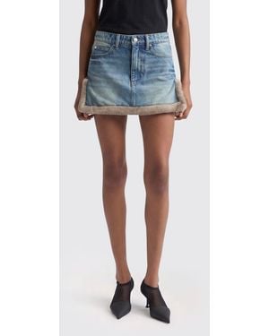 Alexander Wang Cotton Denim Mini Skirt With Fur Details - Blue