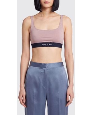 Tom Ford Cropped Modal Bralette Top With Contrast Logo Band - Blue