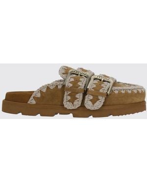 Mou Bio Suede Mules With Double Strap And Contrast Stitching - Brown