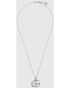 Gucci Gg Marmont Choker-Halskette Aus Messing Mit-Finish Und Logo-Anhänger - Weiß