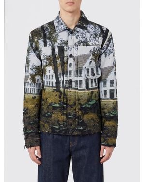 Junya Watanabe Graphic Print Cotton Blend Shirt Jacket With Flap Pockets - Grey