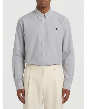 Ami Paris Striped Cotton Casual Shirt - Grey