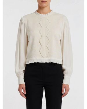 Twinset Long-Sleeved Viscose Blouse With Floral Print Details - White