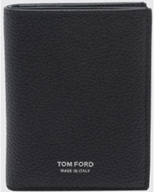 Tom Ford T-Line Grained Calf Leather Bifold Card Holder With Laminated Logo - White