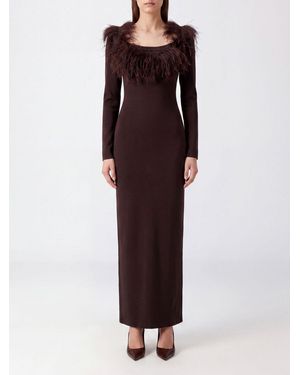 The Attico Feather-Embellished Leather Long Evening Gown - Red