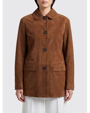 Tagliatore Short Suede Lambskin Jacket With Peter Pan Collar - Brown