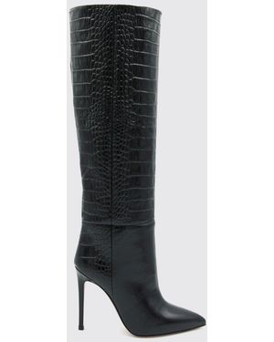 Paris Texas Knee-High Croc-Embossed Leather Boots With Stiletto Heel - Black