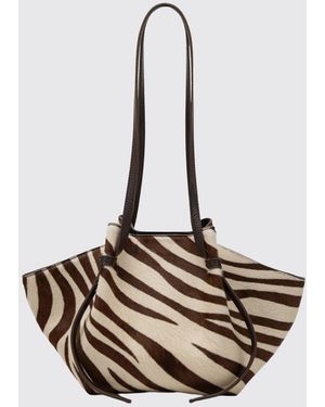 Yuzefi Mochi Pony Hair Flared Shoulder Bag With Double Handle - Natural